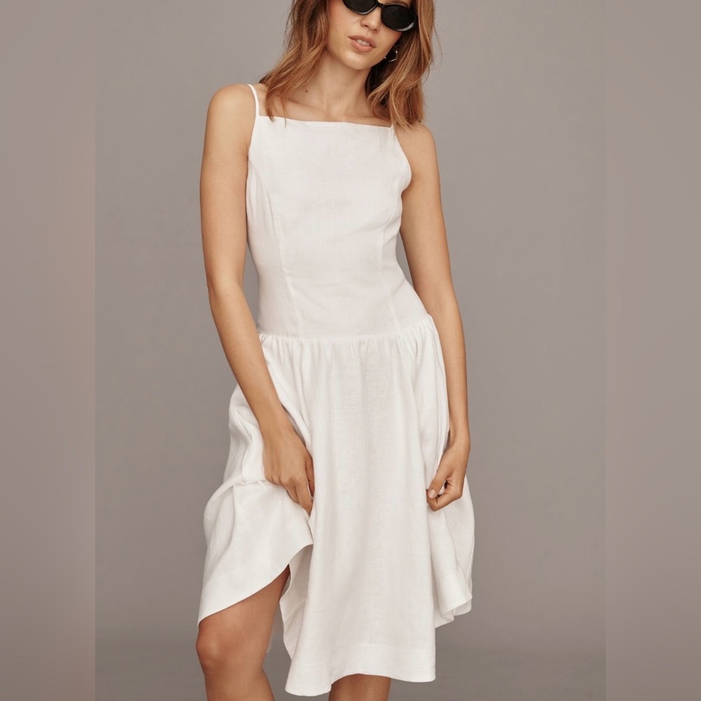 Reformation Clarabelle White Linen Midi Dress 12
